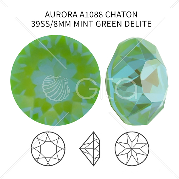 Aurora Crystal 39ss/8mm Chaton A1088 Mint Green DeLite color-14pcs pack