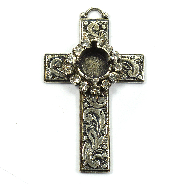 Decorated Cross pendant base with 39ss setting and rhinestones