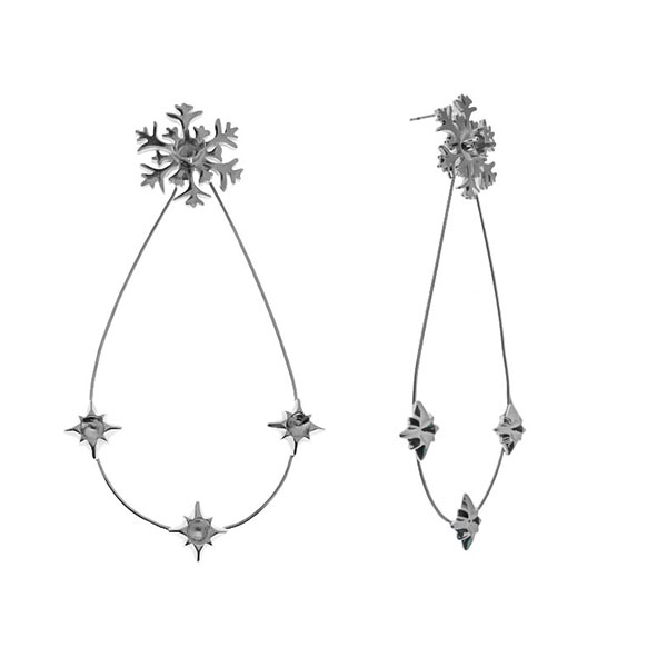 Stud Earring bases: 24ss Curvy Snowflake element with Pear Shape frame and 32pp star elements