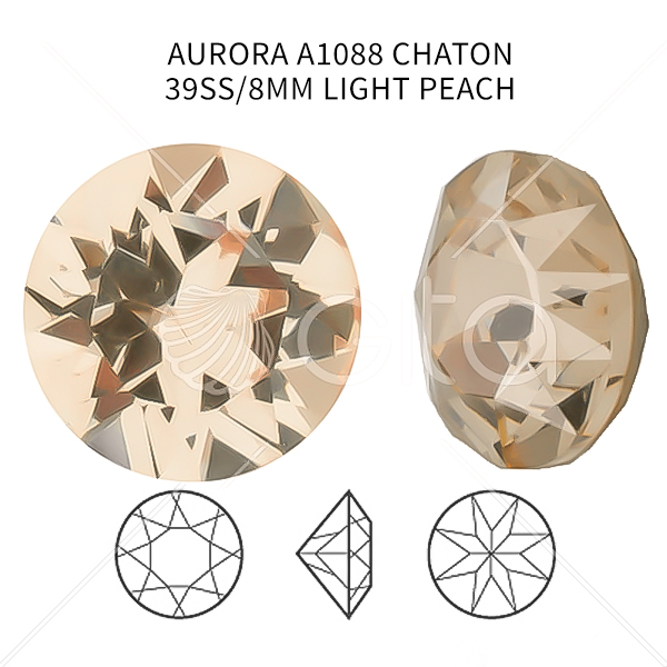 Aurora Crystal 39ss/8mm Chaton A1088 Light Peach color-14pcs pack 