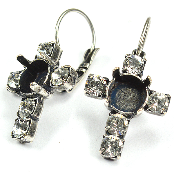 39ss Cross Lever back Earring base with 32pp Rhinestones