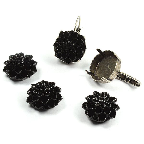 16mm Flower cabochon Black color