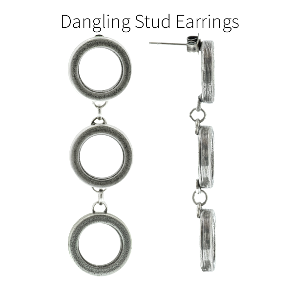 Dangling Triple 15mm Hollow circle metal casting Stud Earring bases
