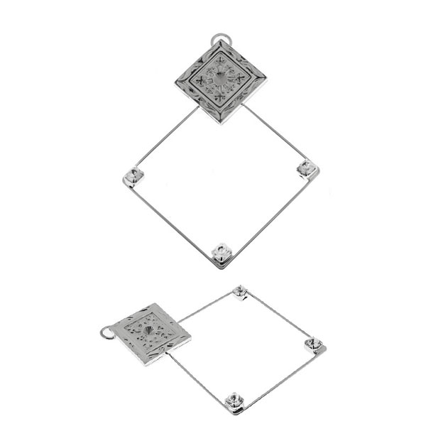 Pendant base: 32pp Decorative Square element with Rhombus frame and 32pp Rhinestones and one top loop