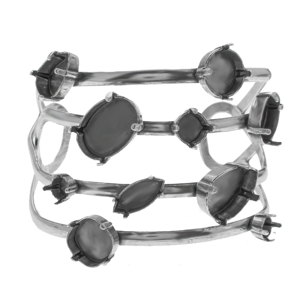 Mix size settings 4-lines wide adjustable Bangle Bracelet