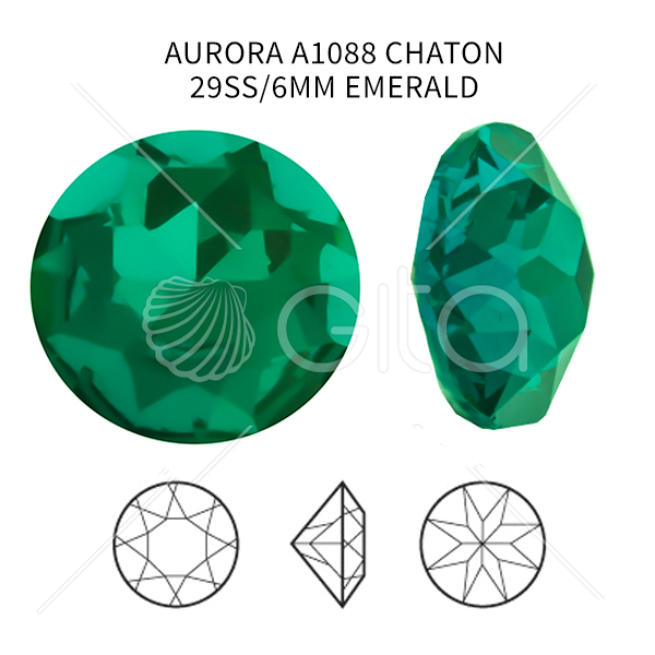 Aurora Crystal 29ss/6mm Chaton A1088 Emerald color-16pcs pack