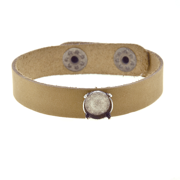 12mm Rivoli empty stone setting on Thin natural leather cuff bracelet