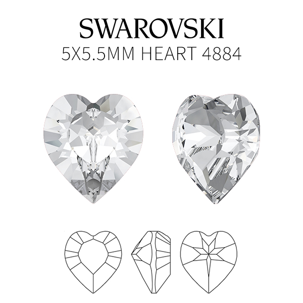 5.5X5mm Heart SWAROVSKI 4884 Crystal Clear color - 4 pcs pack