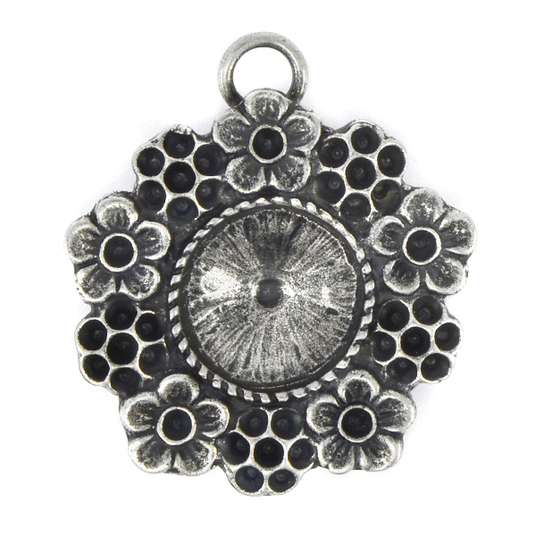 14pp, 8pp, 12mm Rivoli Casting Pendant setting with Flowers around and top loop