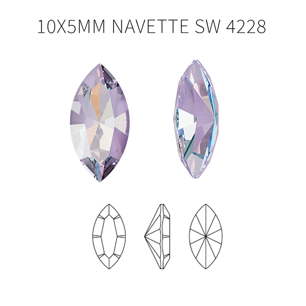 Swarovski 10x5mm Navette 4228 Lavender DeLite Unfoiled Crystals color - 5pcs pack
