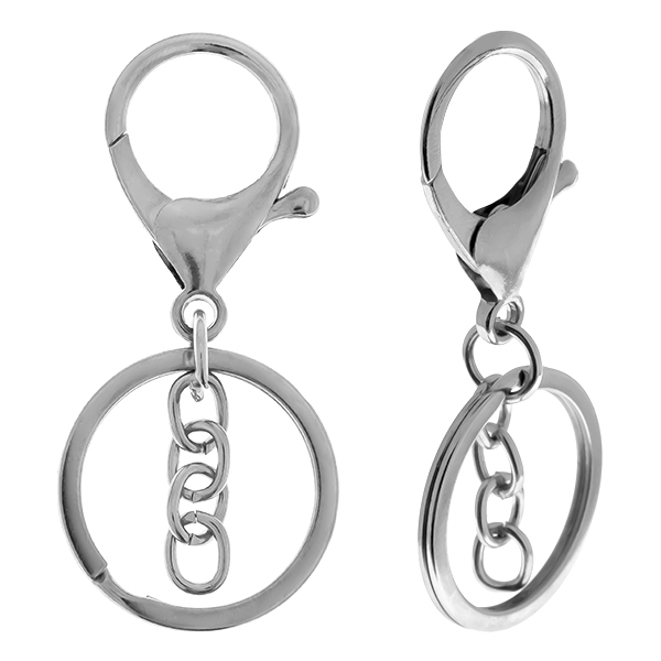 Large Keychain Key Ring With Lobster Clasps with chain for adding Charms and pendants in Nickel/Rhodium plating color