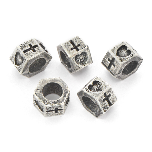 8.5mm Heart and Cross Hexagon shaped Metal Beads - 5pcs pack