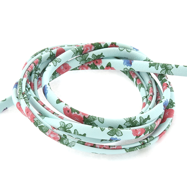 4.5mm Faux Leather Cord with Red Flowers print - 1 Meter