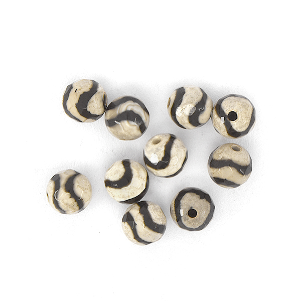 6mm Round Faceted natural Agate Beads Zebra color - 10pcs pack