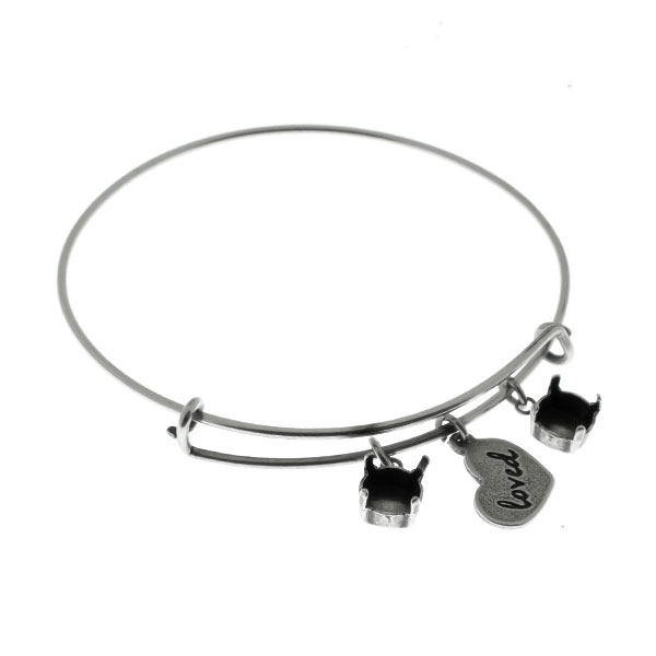 Adjustable thin bangle bracelet with Charms: 39ss settings and 