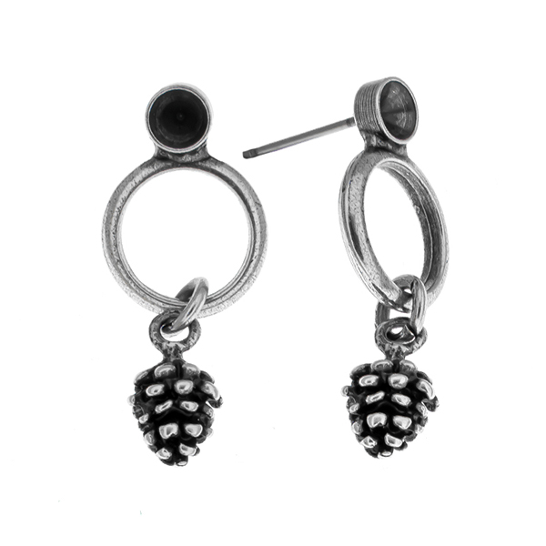 Pinecone metal elements with 32pp round and 11.5mm hollow circle element Stud earring bases