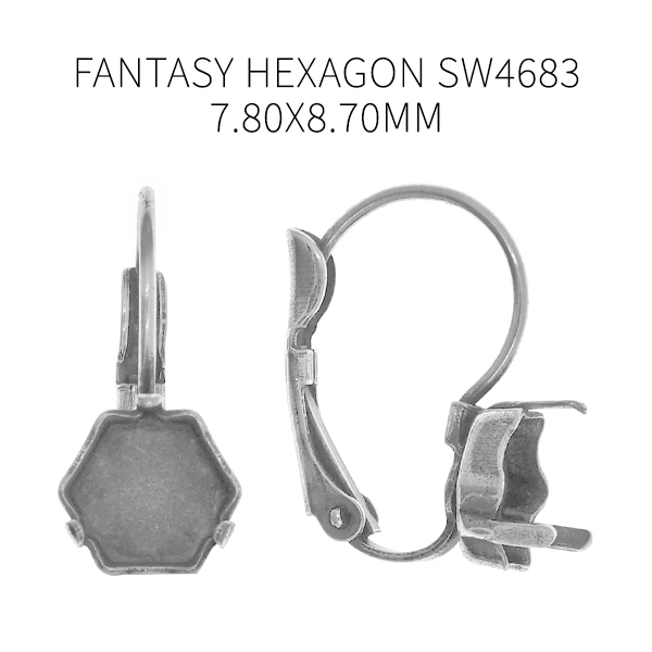 7.80x8.70mm Fantasy Hexagon 4683 empty stone settings Lever back earring bases