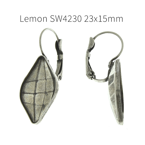 23x15mm Lemon Fancy 4230 Glue in Faceted empty Lever back Earring bases