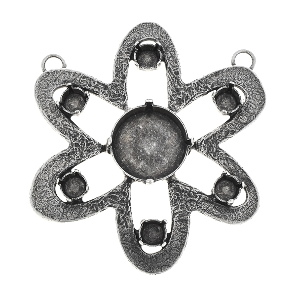 29ss, 18mm Rivoli Hammered flower pendant base with two loops