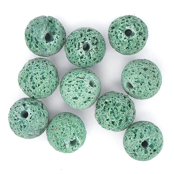 10mm Round Lava Rock Beads Antique Green color - 10 pcs pack