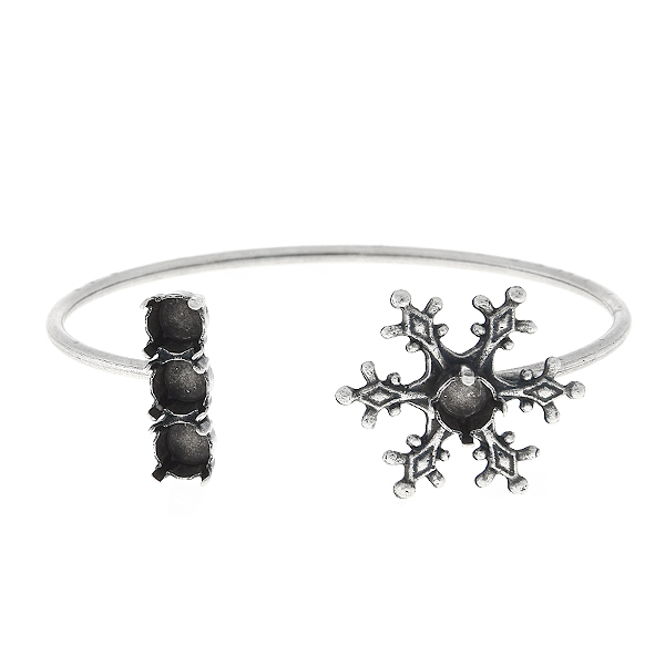 29ss stone settings with Stellar Snowflake metal casting elements on Thin Bangle Bracelet base