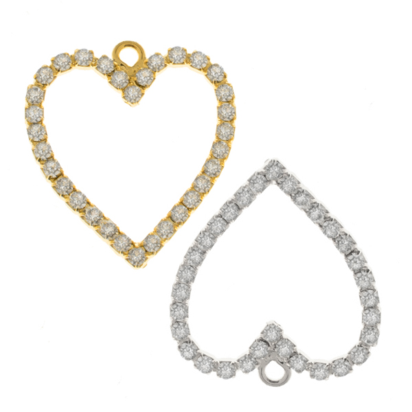 Heart shaped 14pp Rhinestones pendant with one top loop