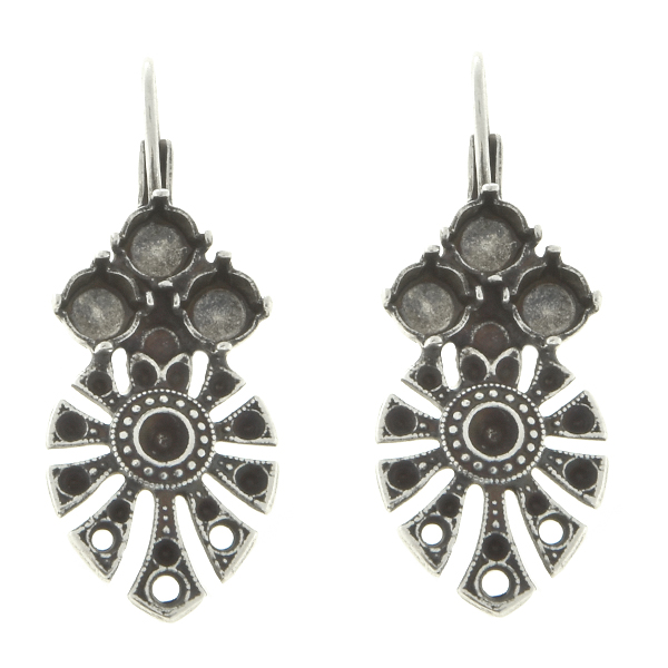 8pp, 14pp, 24pp Decorative Ethnic metal casting Elements with three holes and 24ss settings Lever Back Earrings