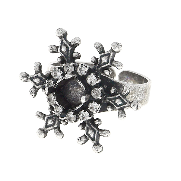 29ss stone settings with Rhinestones on Stellar Snowflake metal casting element Adjustable Ring base