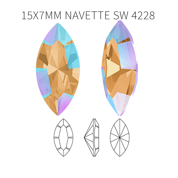 Swarovski 15x7mm Navette 4228  Light Colorado Topaz Shimmer Foiled  Crystals color - 5pcs pack