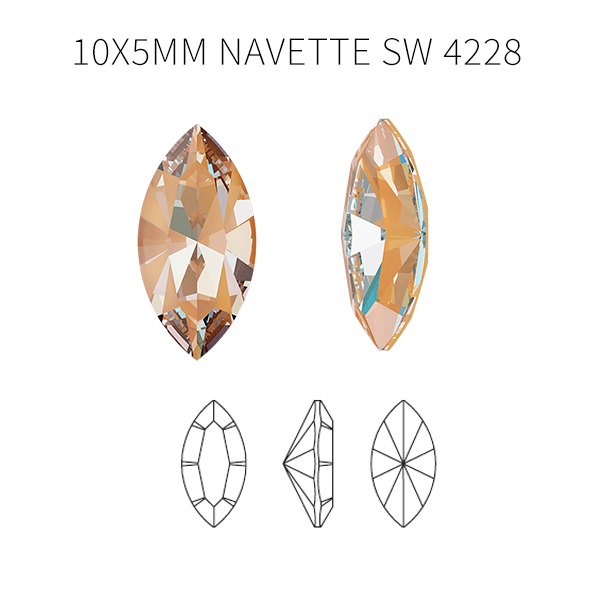 Swarovski 10x5mm Navette 4228 Peach DeLite Unfoiled Crystals color - 5pcs pack 