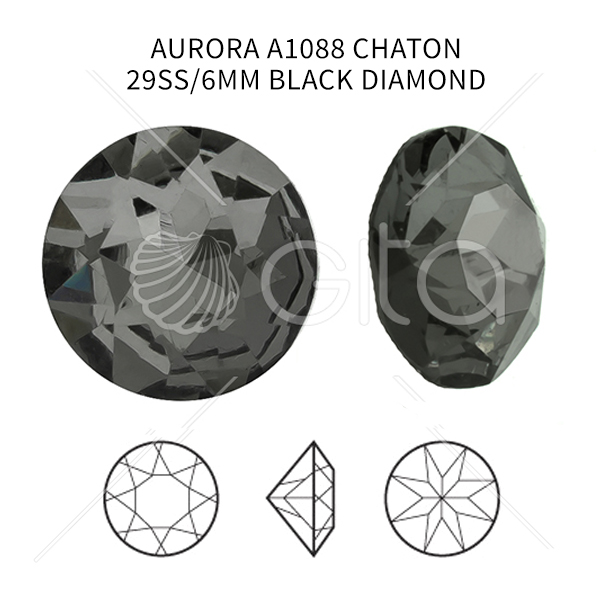Aurora Crystal 29ss/6mm Chaton A1088 Black Diamond  color-16pcs pack