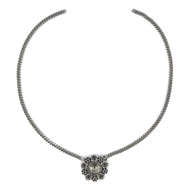14pp, 12mm Rivoli Flower Pendant setting with 3.9mm Flat Gourmet chain Neckalace