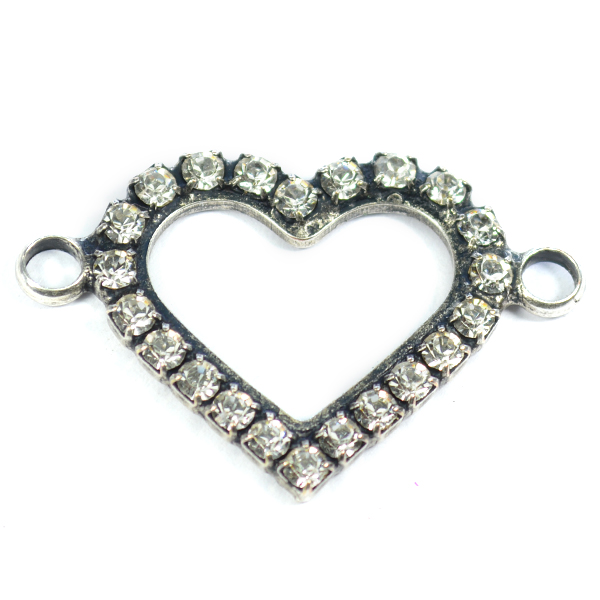 22X25mm Heart pendant with 2 side loops and crystals 