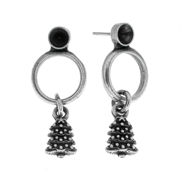 Christmas Tree metal elements with 32pp round and 11.5mm hollow circle element Stud earring bases