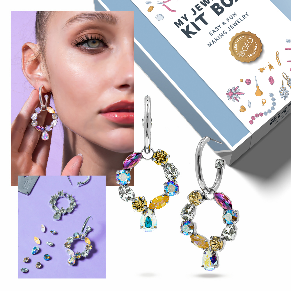 Jewelry DIY KIT: Create modern nickel Sparkling circle-shape earrings with Crystals