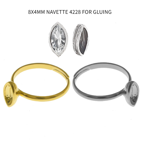 8x4mm Navette metal casting element adjustable thin ring base 