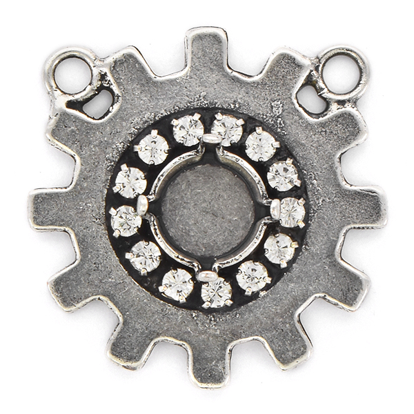 39ss Gear wheel Pendant base with Rhinestones and 2 loops