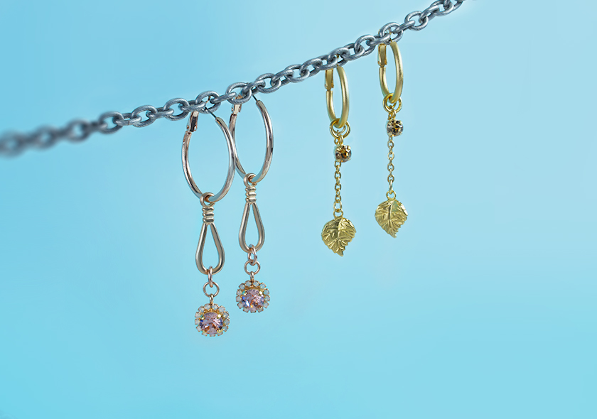 Trendiest hoop earrings with metal elements and Swarovski crystals