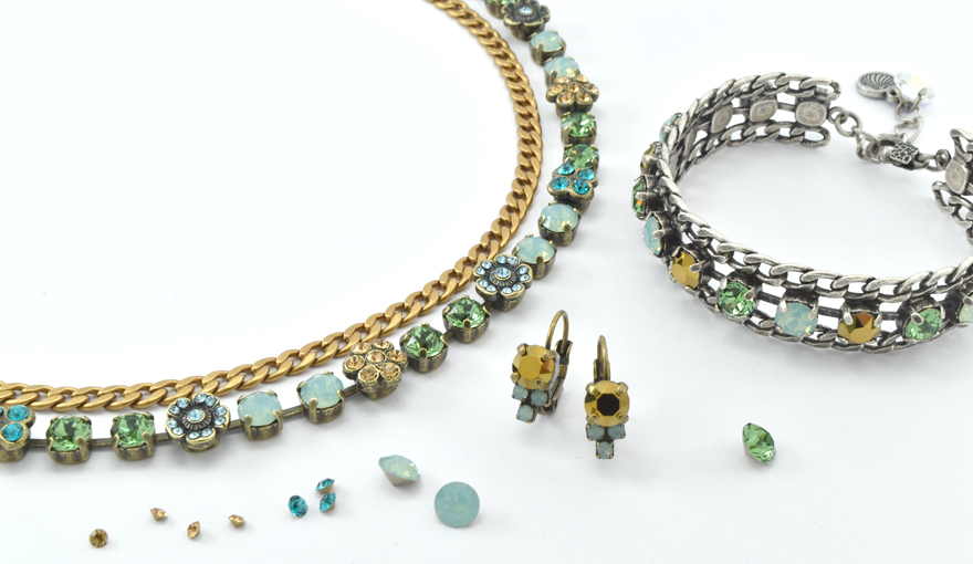 Dorado Gold and green crystal jewelry inspiration
