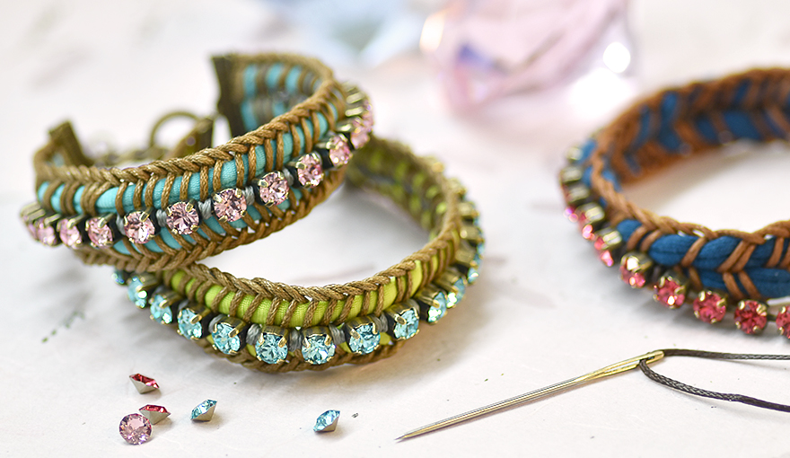 Fabric cord & Swarovski crystals Bracelet tutorial