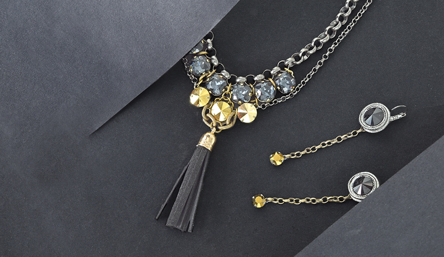 Metallic Gold & Black tassel jewelry